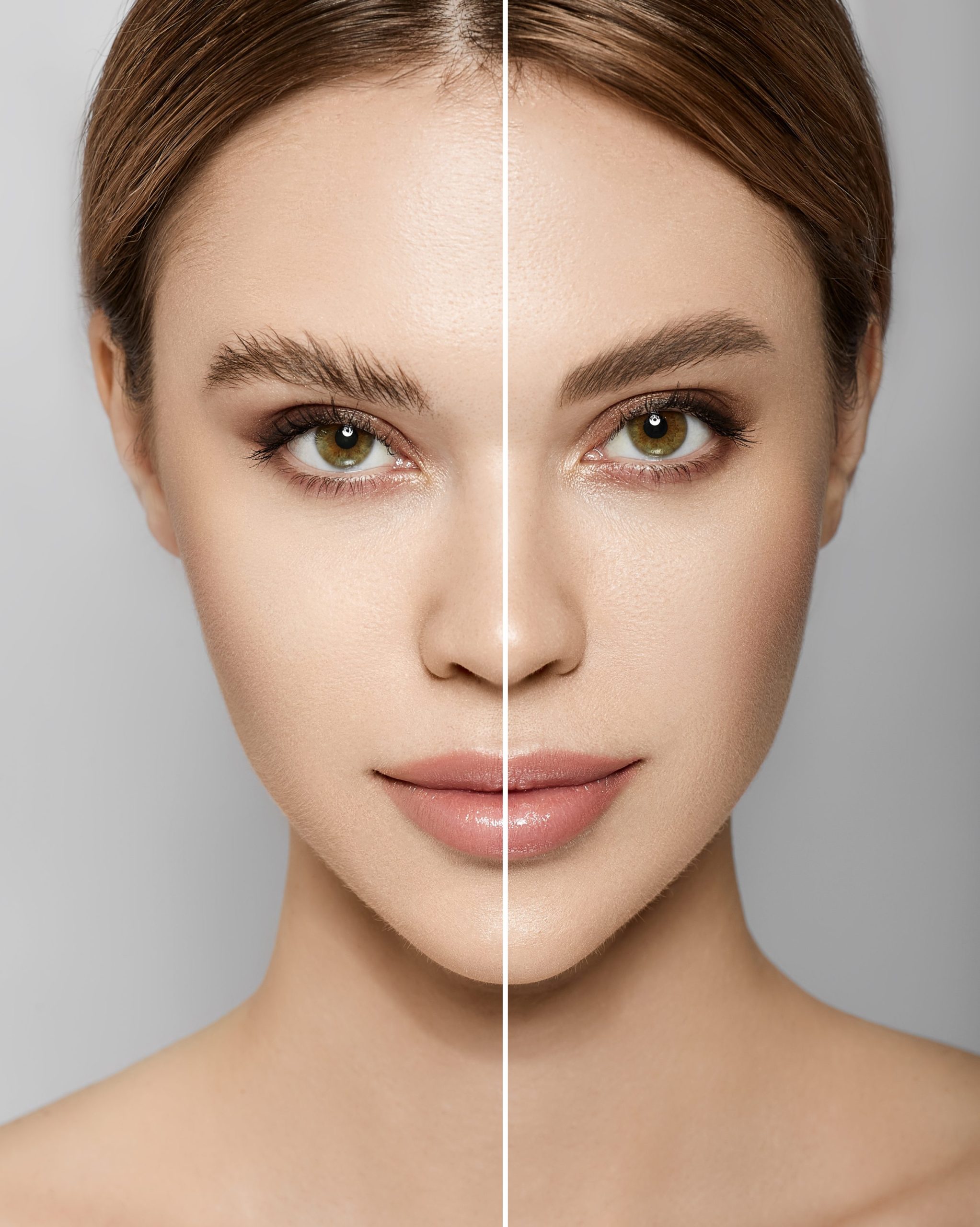 Woman's,Face,Before,And,After,Eyebrow,Styling,,Collage,On,A